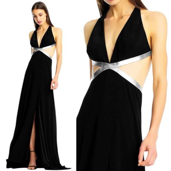 Aidan Mattox Black Cutout Evening Gown Cocktail Dress Size 2 - Picture 2 of 11